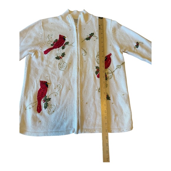 Tiara International Red Cardinal & Holly Embellished Cardigan Sweater Medium - Picture 9 of 12